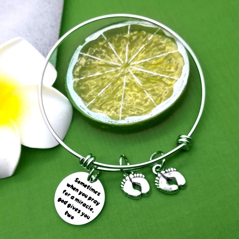 Baipilu Mom Bracelets Twins Jewelry Gift Sometimes When You Pray for a Miracle, God Gives You Two Twin Mom Jewelry Footprint Expandable Bracelet Mother's Day Thanksgiving Christmas Birthday Gift 1PCS - Image 3